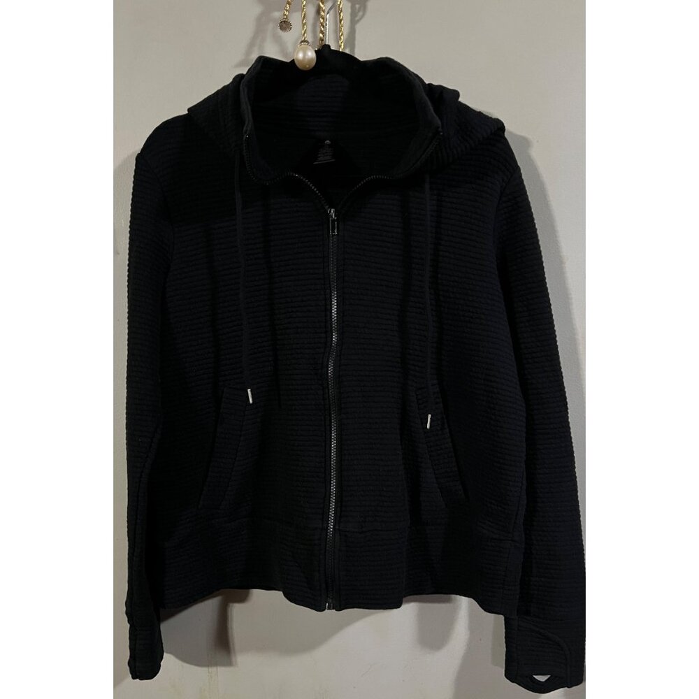 Active Life Womens Hooded Cardigan Type Jacket Zipper Pockets Drawstring EUC